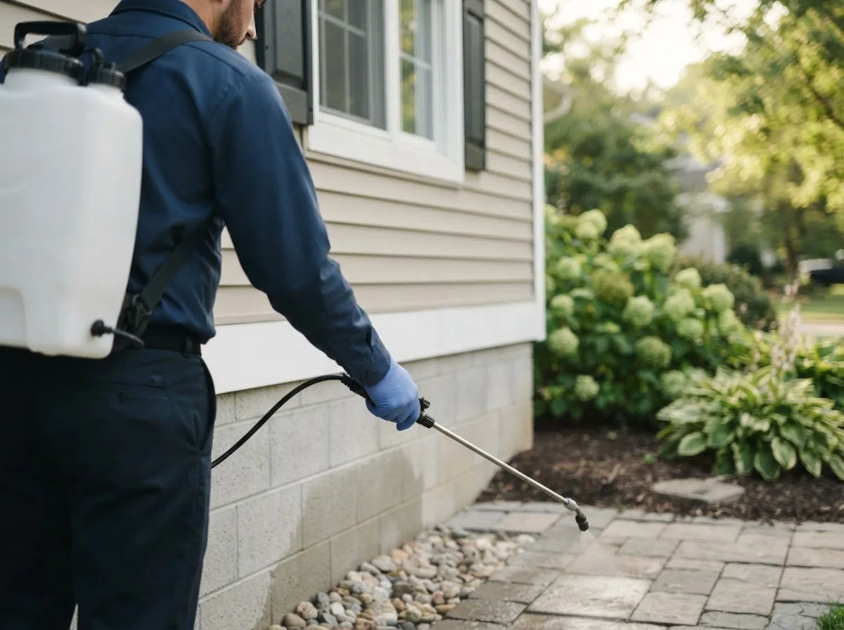 Pest control technician inspecting a home in Copeland, FL